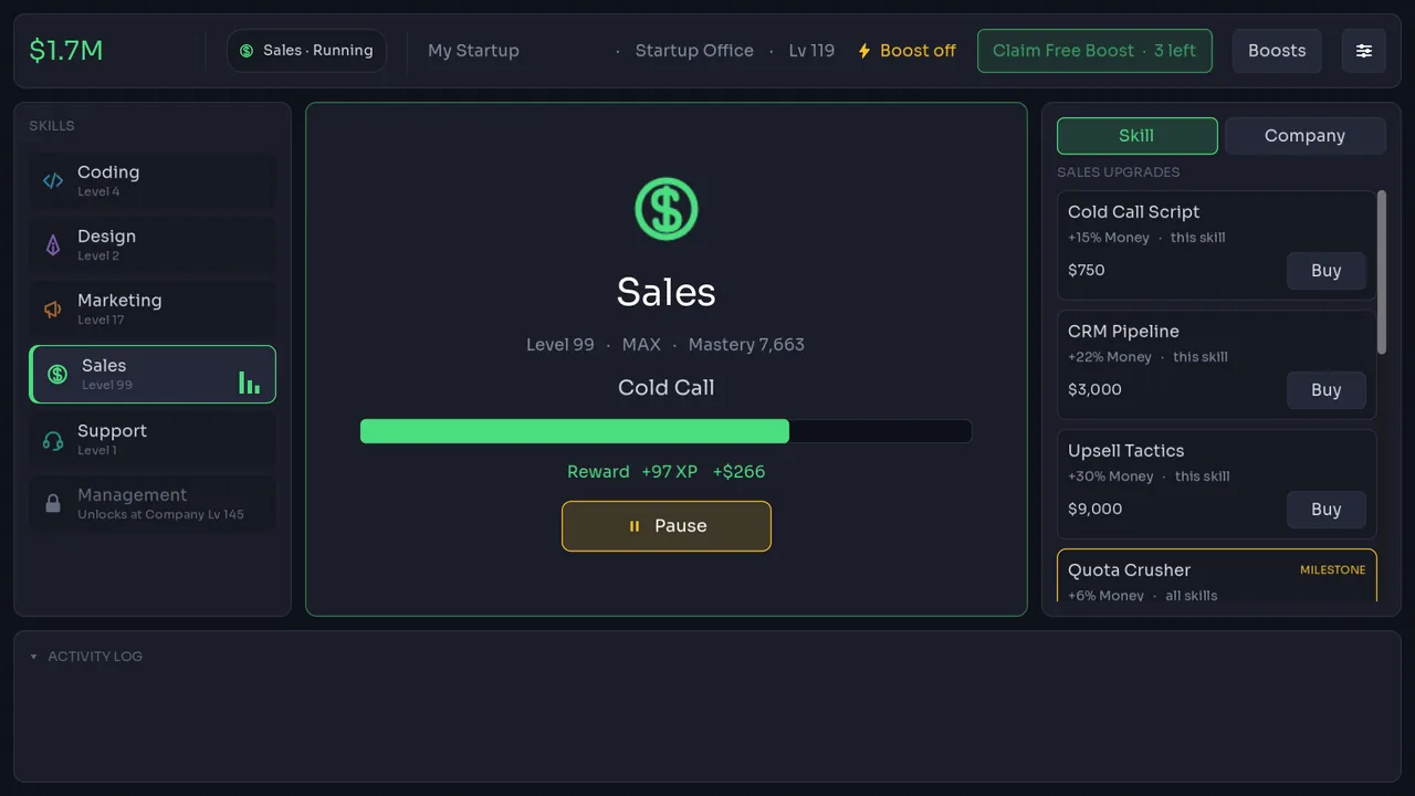 Idle Startup — cena da história